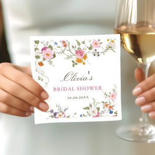 Elegant Pastel Pink Boho Wildflower Bridal Shower Napkin