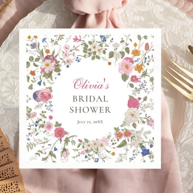 Elegant Pastel Pink Boho Wildflower Bridal Shower Napkin (Creator Uploaded)