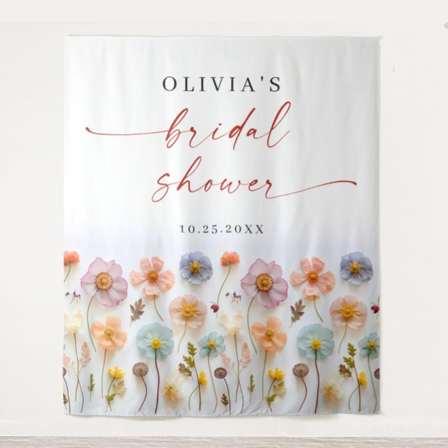 Elegant Pastel Pink Boho Wildflower Bridal Shower Tapestry (Creator Uploaded)