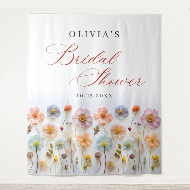 Elegant Pastel Pink Boho Wildflower Bridal Shower Tapestry (Creator Uploaded)