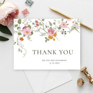 Elegant Pastel Pink Boho Wildflower Thank You Postcard