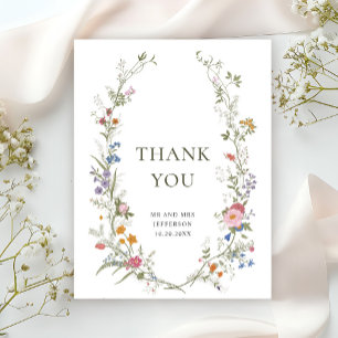 Elegant Pastel Pink Boho Wildflower Thank You Postcard
