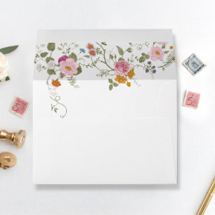Elegant Pastel Pink Boho Wildflower Wedding Envelope