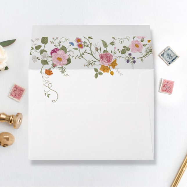 Elegant Pastel Pink Boho Wildflower Wedding Envelope (Creator Uploaded)