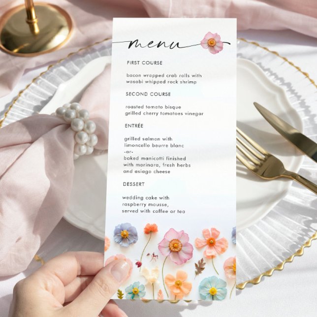 Elegant Pastel Pink Boho Wildflower Wedding Menu (Creator Uploaded)