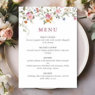 Elegant Pastel Pink Boho Wildflower Wedding Menu