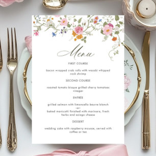 Elegant Pastel Pink Boho Wildflower Wedding Menu