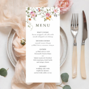 Elegant Pastel Pink Boho Wildflower Wedding Menu