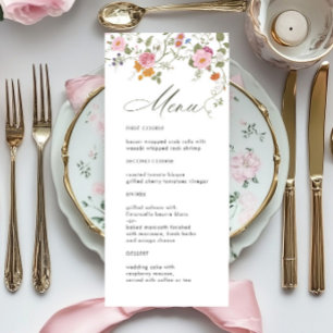 Elegant Pastel Pink Boho Wildflower Wedding Menu
