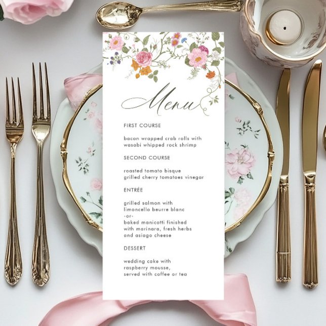 Elegant Pastel Pink Boho Wildflower Wedding Menu (Creator Uploaded)