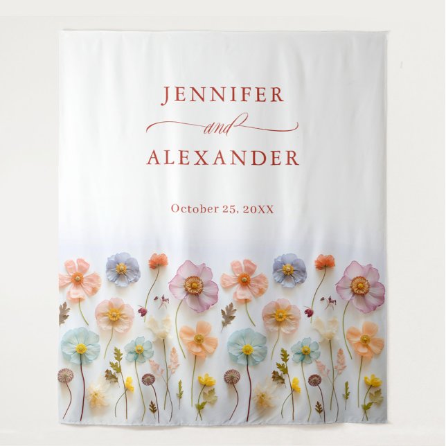 Elegant Pastel Pink Boho Wildflower Wedding Tapestry (Creator Uploaded)