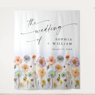Elegant Pastel Pink Boho Wildflower Wedding Tapestry