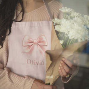 Elegant Pastel Pink Bow & Name Personalised Apron