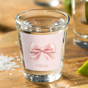 Elegant Pastel Pink Bow & Name Personalised Shot Glass