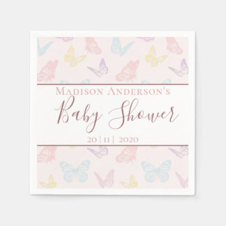 Elegant Pastel Pink Butterflies Girl Baby Shower Napkin