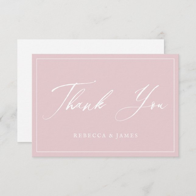 Elegant Pastel Pink Calligraphy Script Frame  Thank You Card (Front/Back)
