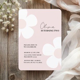 Elegant Pastel Pink Daisy Spring Birthday Invitation