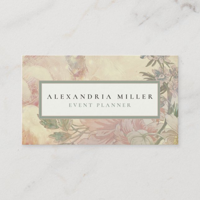 Elegant Pastel Pink Floral Botanical | Ecru Business Card (Front)