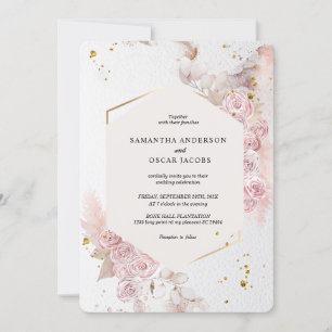 Elegant Pastel Pink Floral Frame Fancy Invitation