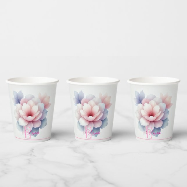 Elegant Pastel Pink Floral Personalised Paper Cup  (Multi)