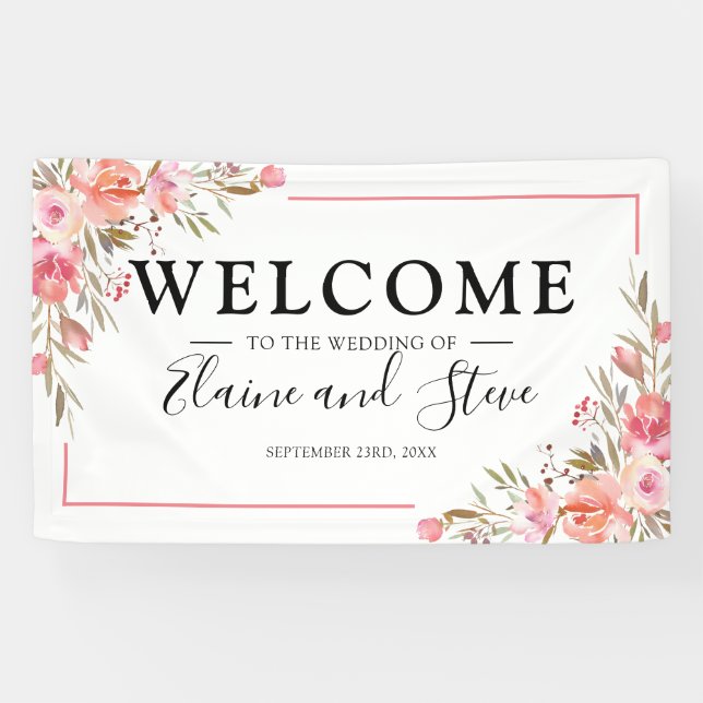 Elegant Pastel Pink Floral Wedding Banner (Horizontal)