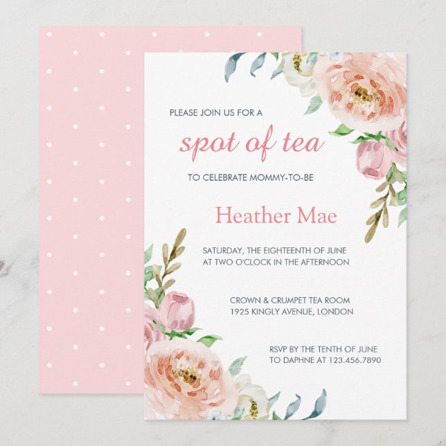Elegant Pastel Pink Girl Floral Baby Shower Invitation (Front/Back)