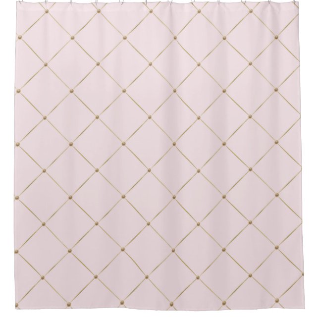 ELEGANT PASTEL PINK GOLD CRISSCROSS SHOWER CURTAIN (Front)