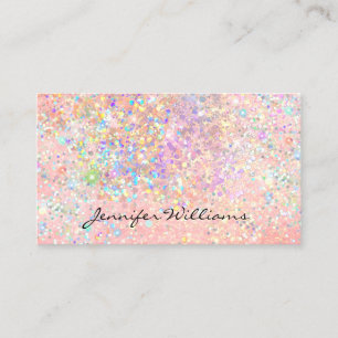 Elegant Pastel Pink Gold Holographic Glitter Business Card