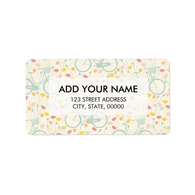 Elegant pastel pink green spring floral bicycle label (Front)