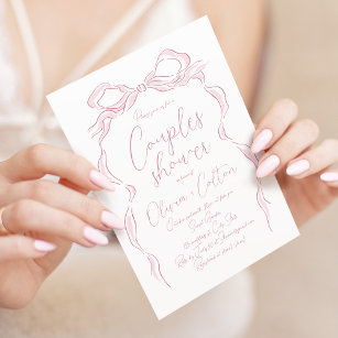 Elegant Pastel Pink Hand Drawn Bow Couples Shower Invitation