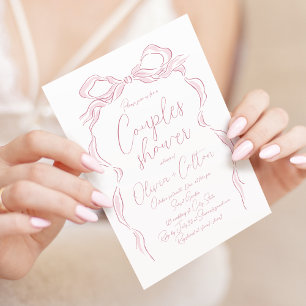 Elegant Pastel Pink Hand Drawn Bow Couples Shower Invitation