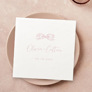 Elegant Pastel Pink Hand Drawn Bow Wedding Napkin