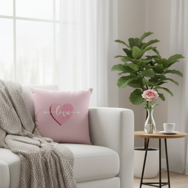 Elegant Pastel Pink heart love Text Throw pillow  (Creator Uploaded)