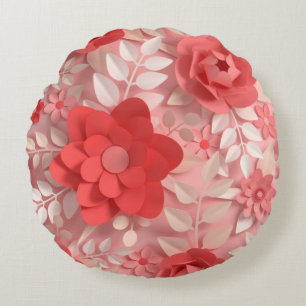 Elegant Pastel Pink Paper Flowers Round Pillow