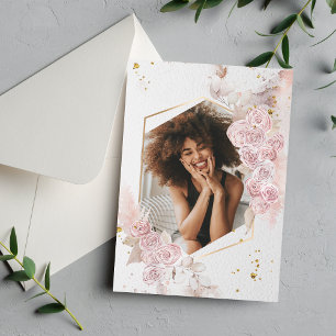 Elegant Pastel Pink Rose Floral Graduation Photo  Invitation