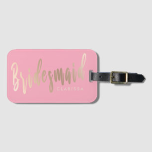 Elegant pastel pink & rose gold bridesmaid luggage tag
