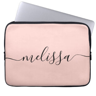 Elegant Pastel Pink Signature Script Name Laptop Sleeve