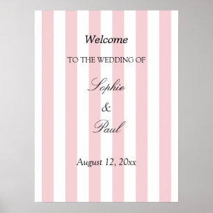 Elegant Pastel Pink Stripes Wedding Welcome Poster