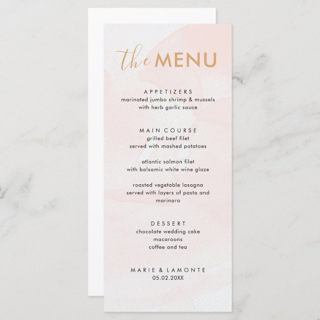 Elegant Pastel Pink Wedding  Menu (Front/Back)
