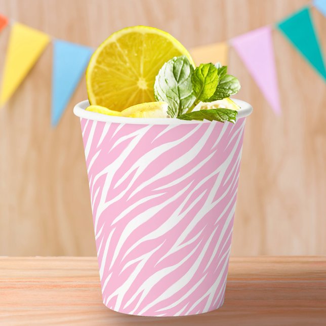 Elegant Pastel Pink White Girly Cute Trendy Zebra Paper Cups (Creator Uploaded)
