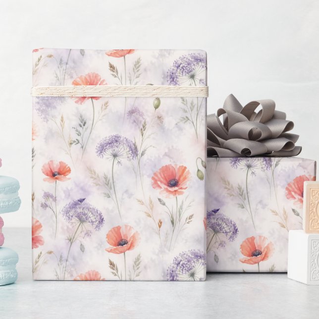 Elegant Pastel Poppies and Wildflowers Gift Wrap (Creator Uploaded)