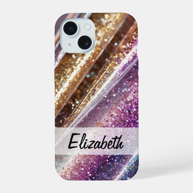 Elegant Pastel Purple Blue Pink Silver Glitter iPhone 15 Case (Back)