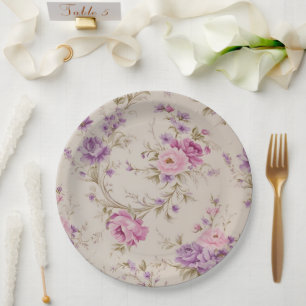 Elegant Pastel & Purple Garden Blooms" Paper Plate