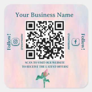 Elegant Pastel QR Code Website Business   Square Sticker