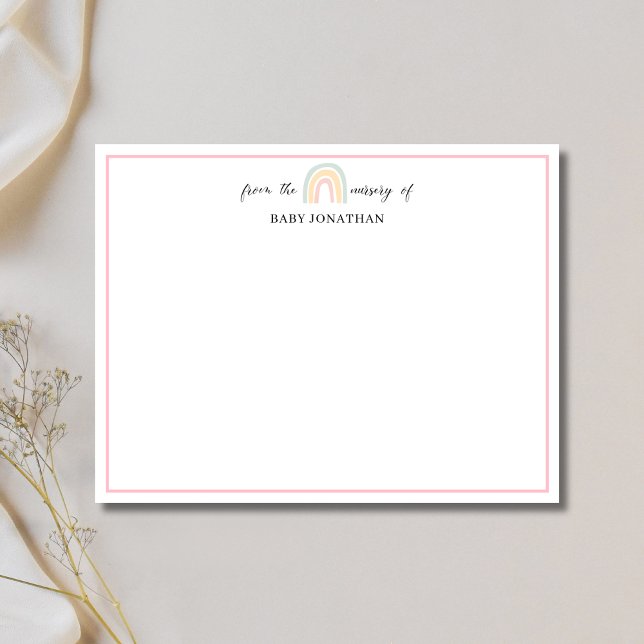 Elegant Pastel Rainbow Baby Pink Border Note Card (Creator Uploaded)