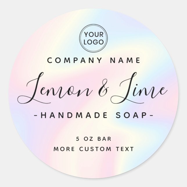 Elegant pastel rainbow round product label (Front)