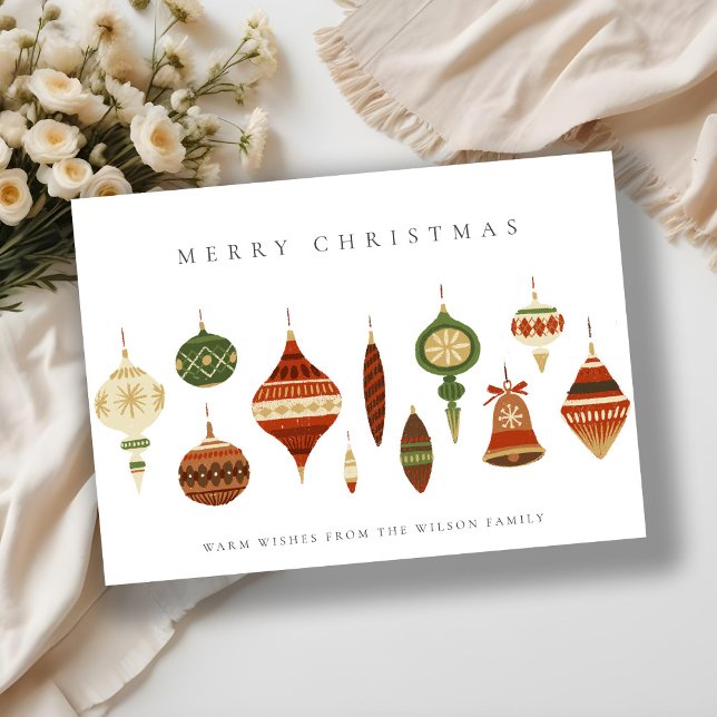 ELEGANT PASTEL RED GREEN STAR CHIRSTMAS ORNAMENTS HOLIDAY CARD (Creator Uploaded)