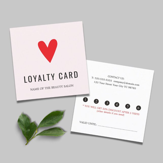 Elegant Pastel Red Heart Beauty Salon Loyalty Card (Creator Uploaded)