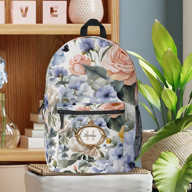 Elegant Pastel Roses and Peonies with Ornate Frame Printed Backpack (Creator Uploaded)