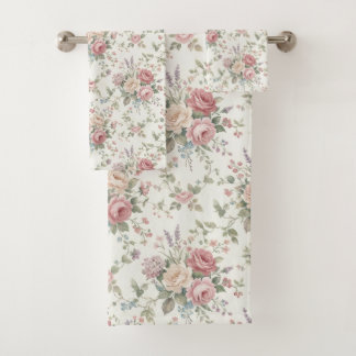 Elegant Pastel Roses Shabby Chic  Bath Towel Set